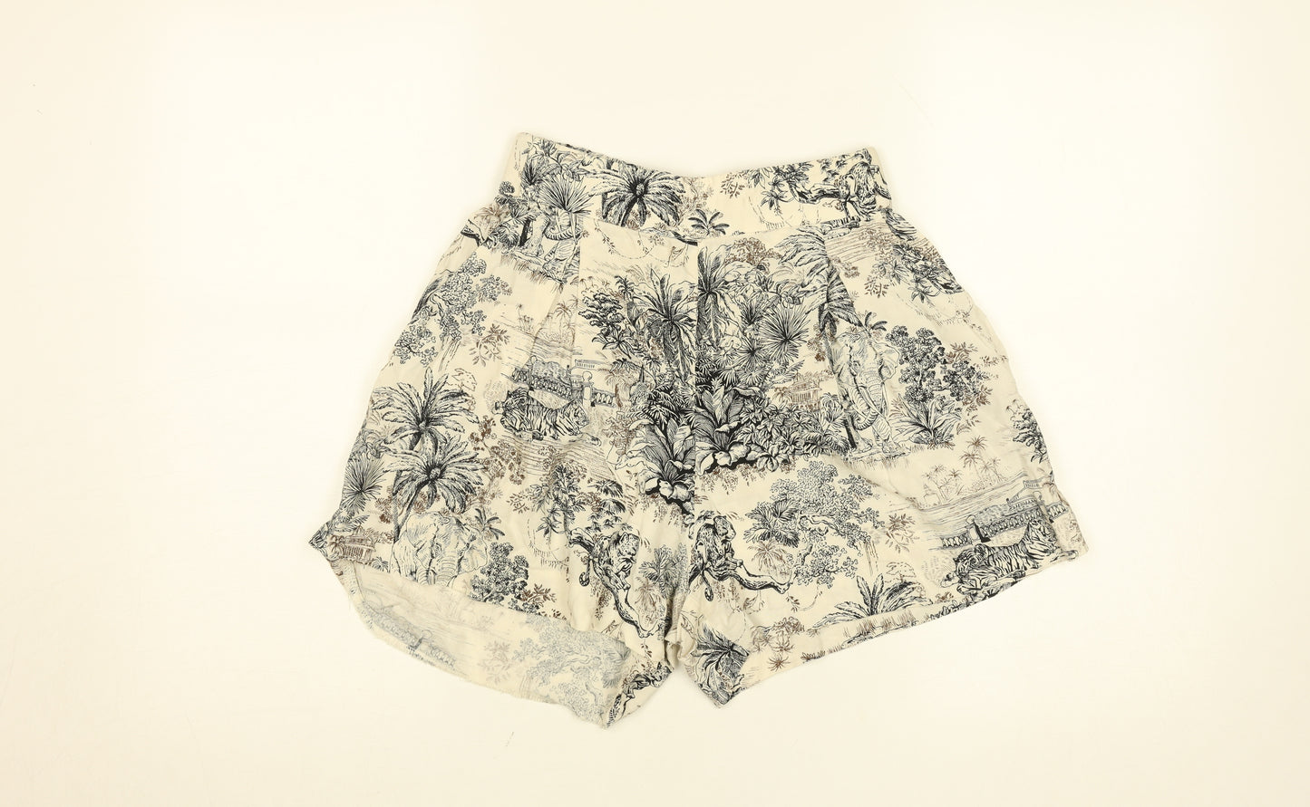 C&A Women Beige Animal Print High Rise Paperbag Shorts Size 8 Viscose