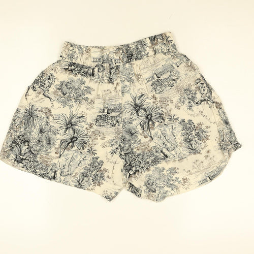 C&A Women Beige Animal Print High Rise Paperbag Shorts Size 8 Viscose