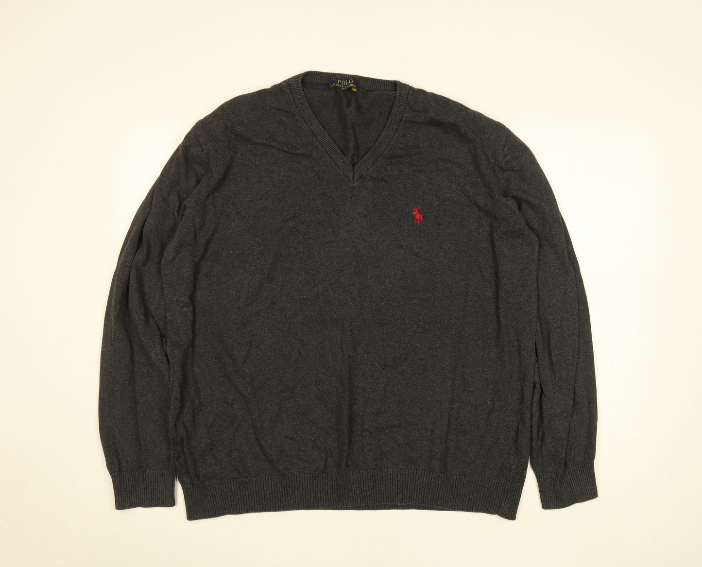 Polo Ralph Lauren Men's Grey 4XL Cotton V-Neck Jumper