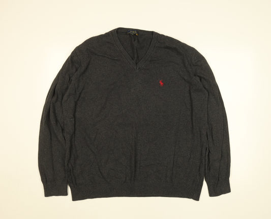 Polo Ralph Lauren Men's Grey 4XL Cotton V-Neck Jumper