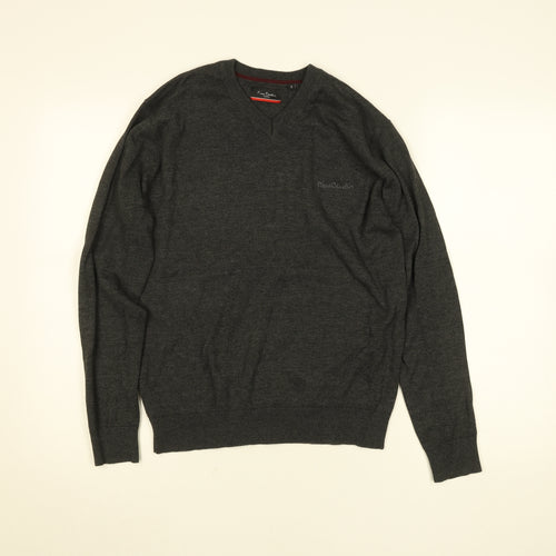Pierre Cardin Men’s Grey V-Neck Knit Jumper Size S Cotton Blend