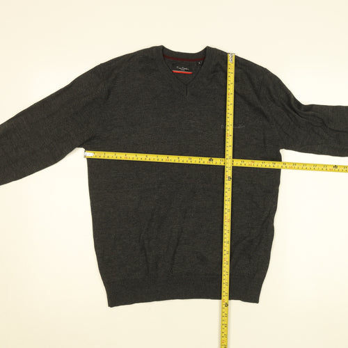 Pierre Cardin Men’s Grey V-Neck Knit Jumper Size S Cotton Blend