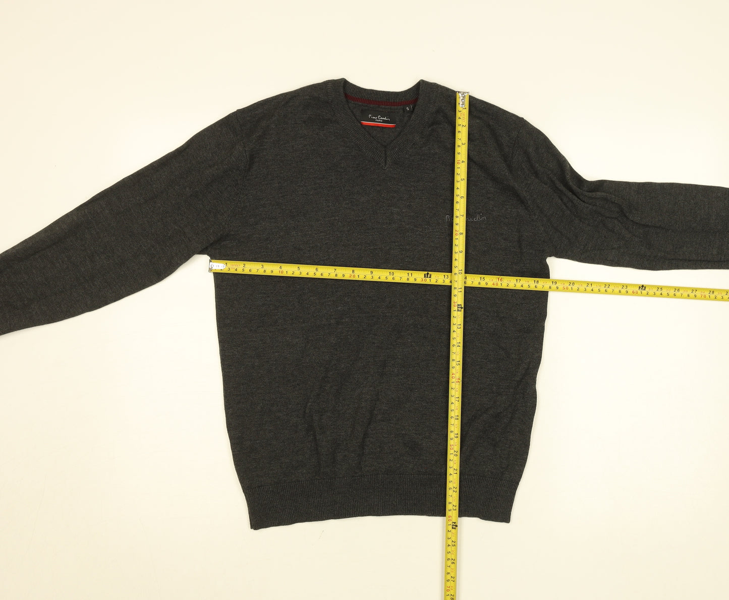 Pierre Cardin Men’s Grey V-Neck Knit Jumper Size S Cotton Blend