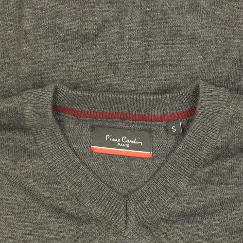 Pierre Cardin Men’s Grey V-Neck Knit Jumper Size S Cotton Blend