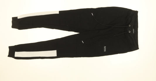 boohooMAN Men's Black Jogger Sweatpants S Side Stripe Activewear