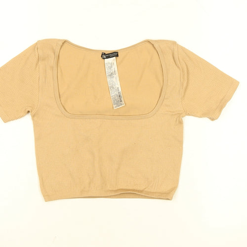 ZARA Women’s Beige Cropped Ribbed Square Neck T-Shirt Size M