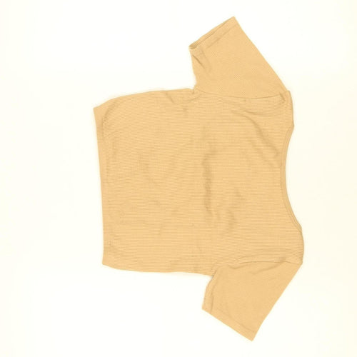 ZARA Women’s Beige Cropped Ribbed Square Neck T-Shirt Size M