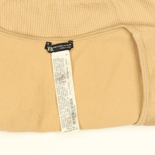 ZARA Women’s Beige Cropped Ribbed Square Neck T-Shirt Size M