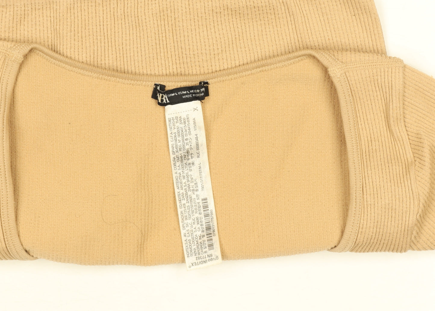 ZARA Women’s Beige Cropped Ribbed Square Neck T-Shirt Size M