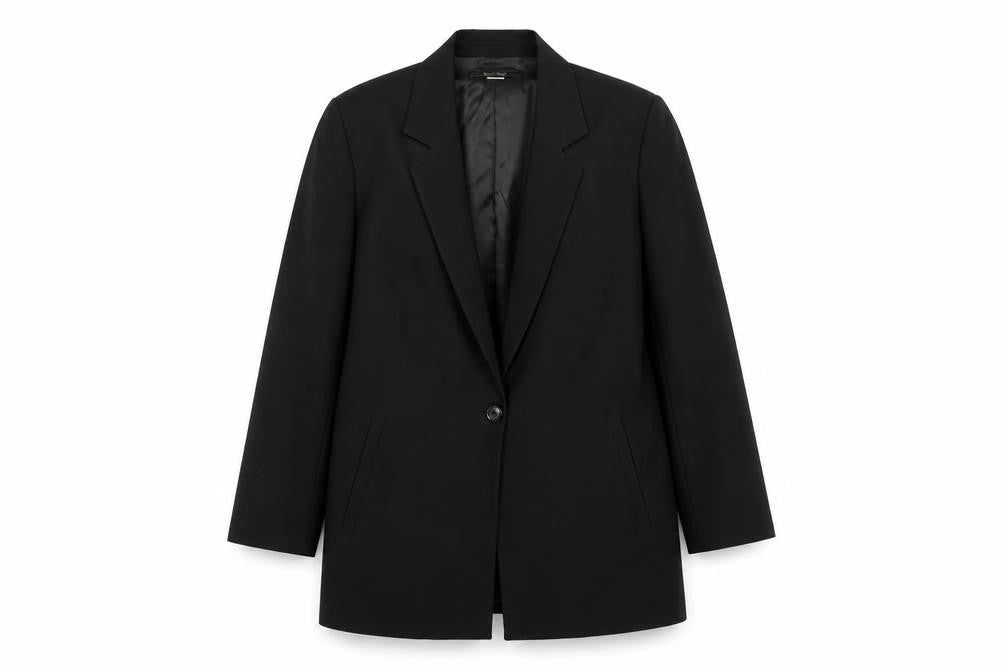 Front view of Croppata II Women's Black Regular Fit Single-Breasted Blazer, size M