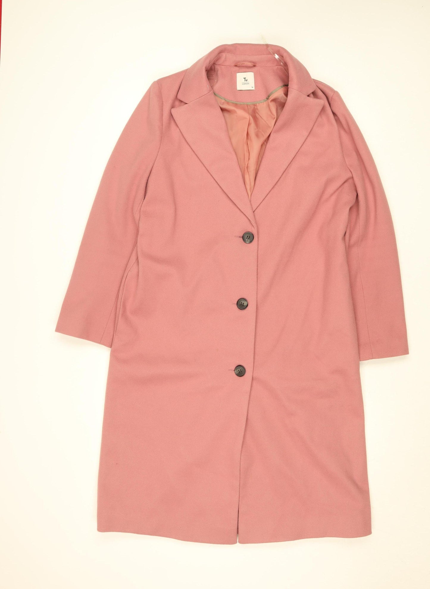 Tu Women Pink Long Sleeve Mid-Length Button Overcoat Size 14