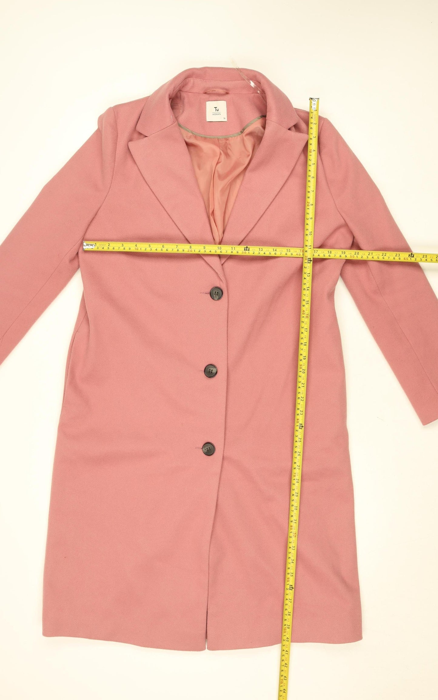Tu Women Pink Long Sleeve Mid-Length Button Overcoat Size 14