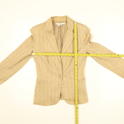 Zara Women Beige Striped Cotton Blazer Size 8 Classic Work Jacket