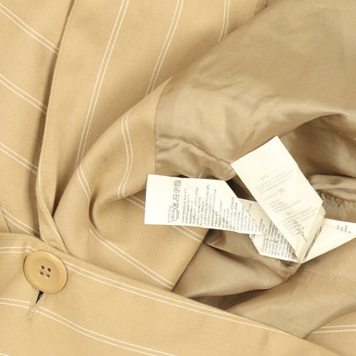 Zara Women Beige Striped Cotton Blazer Size 8 Classic Work Jacket