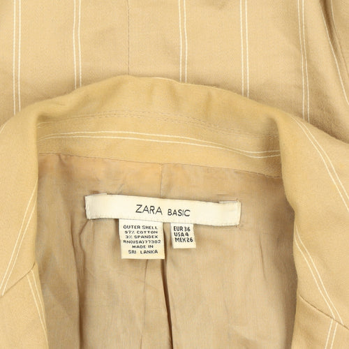 Zara Women Beige Striped Cotton Blazer Size 8 Classic Work Jacket