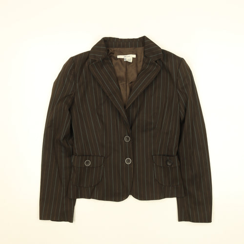 Zara Women Brown Striped Blazer Jacket S Classic Workwear