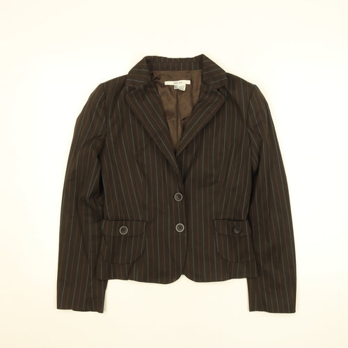 Zara Women Brown Striped Blazer Jacket S Classic Workwear