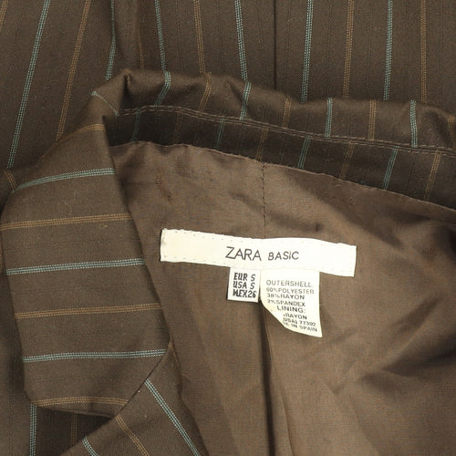 Zara Women Brown Striped Blazer Jacket S Classic Workwear