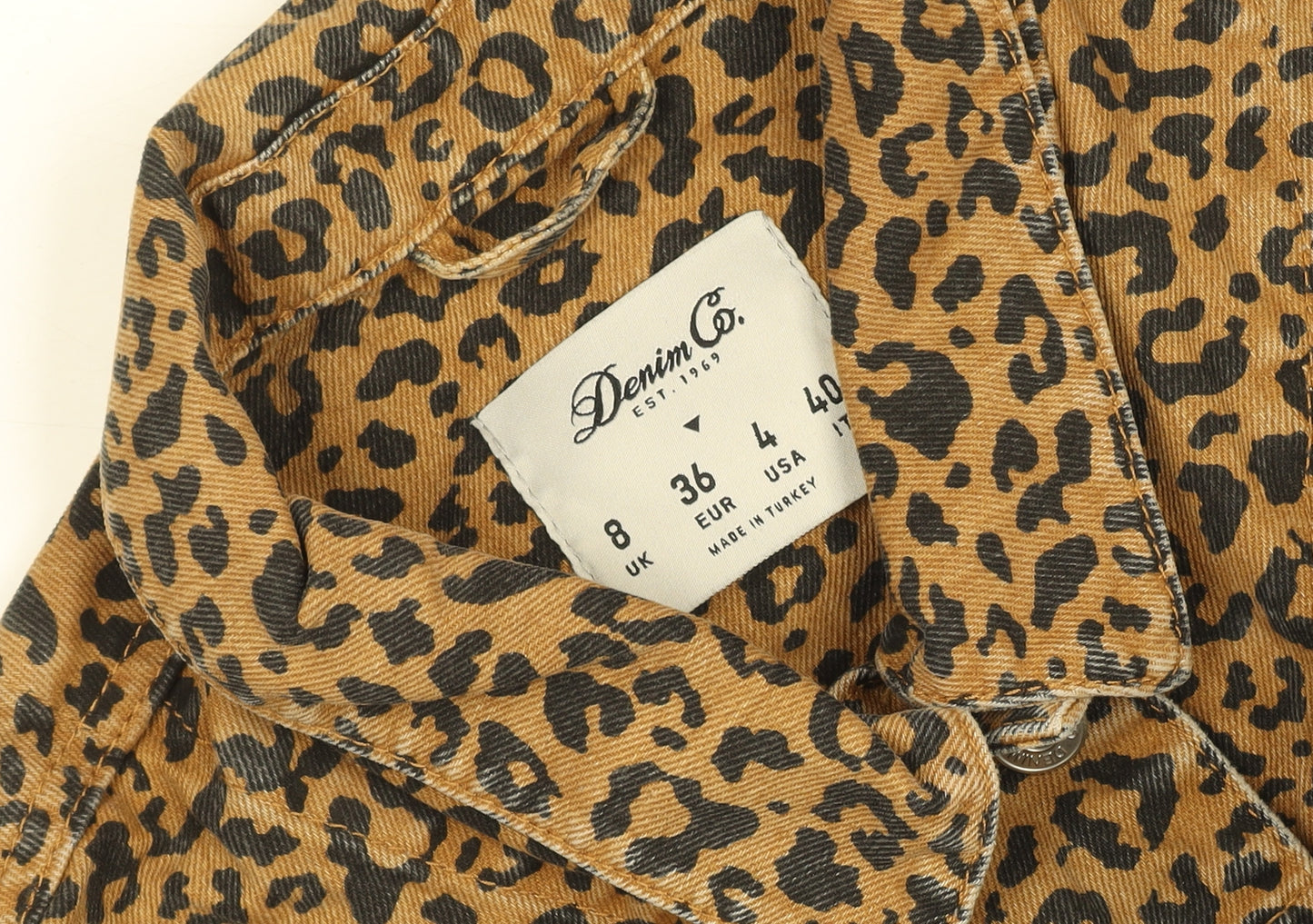 Denim Co. Women’s Brown Leopard Print Cropped Jacket Size 8