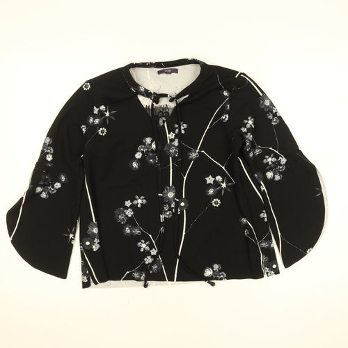 Code Women’s Black Floral Tunic Blouse Size 12 Long Sleeve
