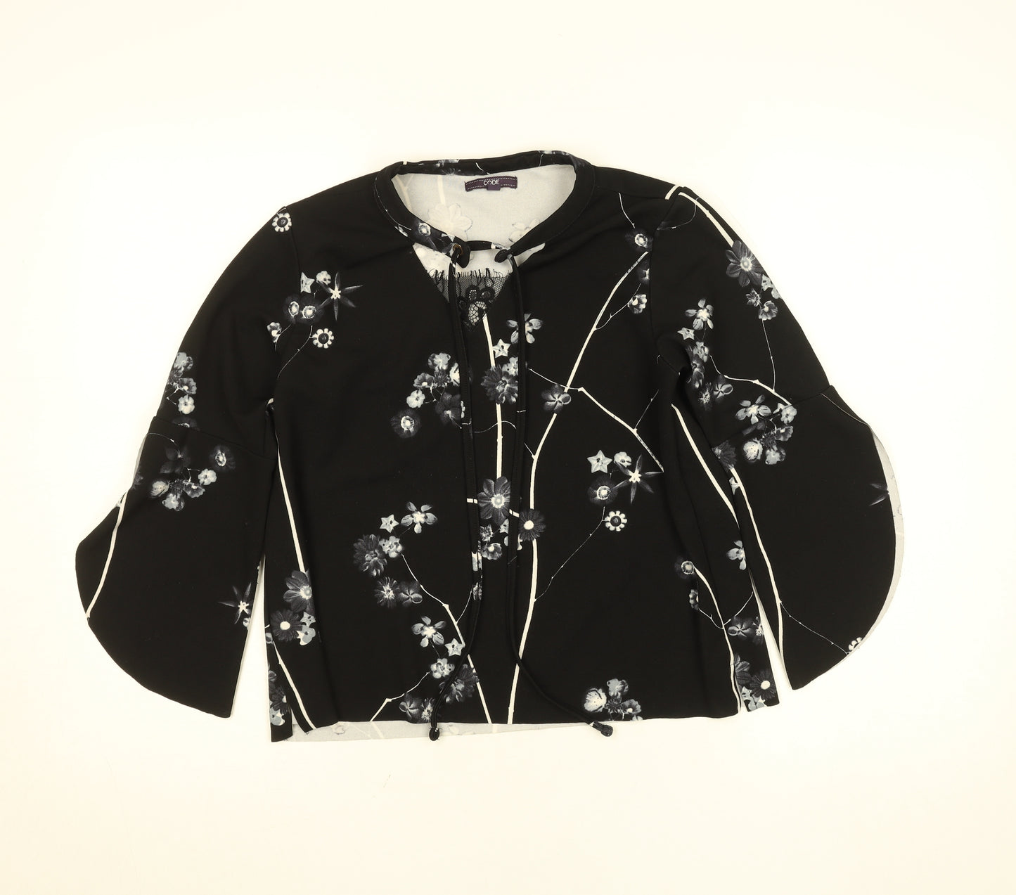 Code Women’s Black Floral Tunic Blouse Size 12 Long Sleeve
