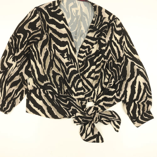 Kate + Pippa Women's Black Zebra Print Wrap Blouse Size S