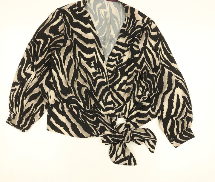 Kate + Pippa Women's Black Zebra Print Wrap Blouse Size S