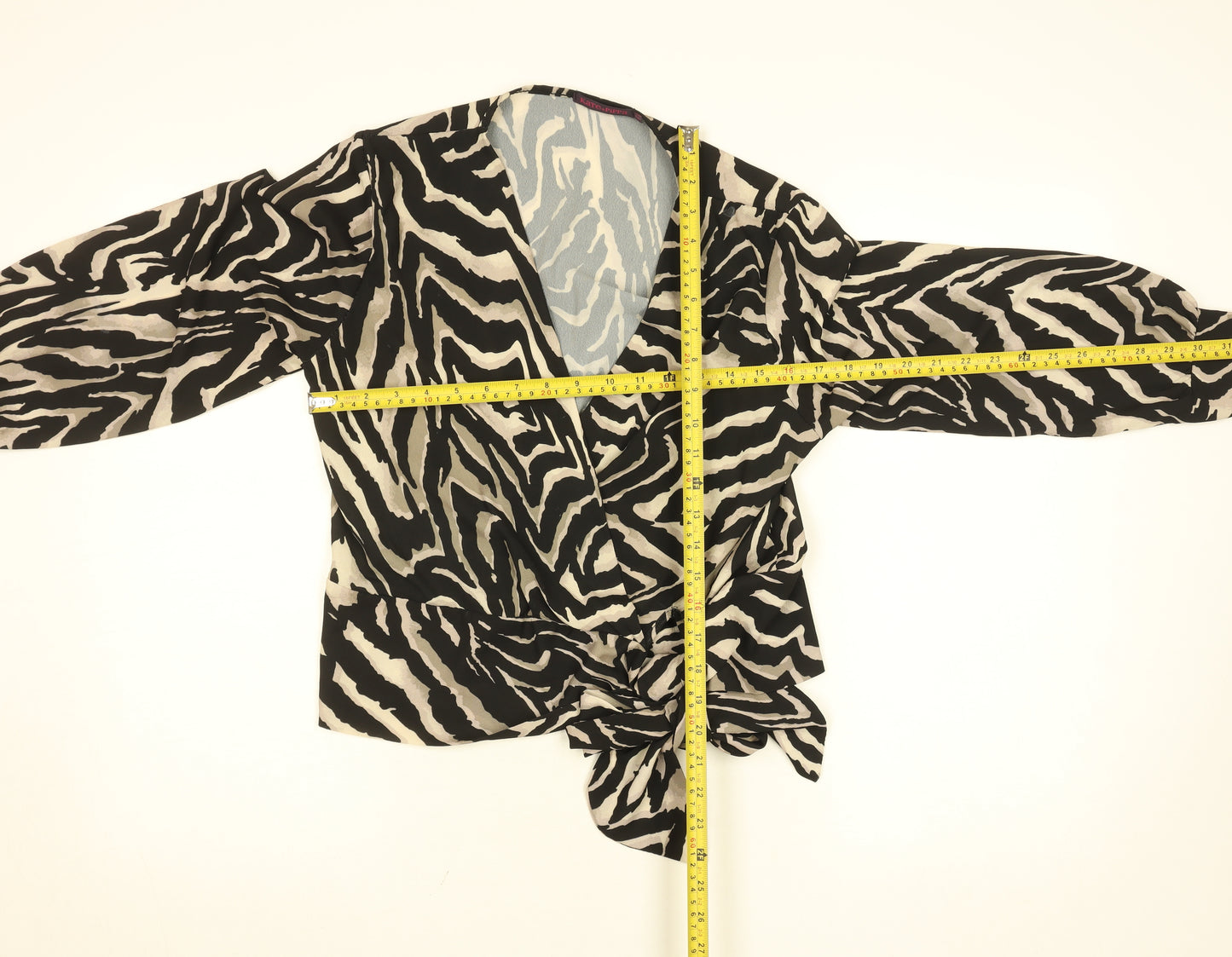 Kate + Pippa Women's Black Zebra Print Wrap Blouse Size S