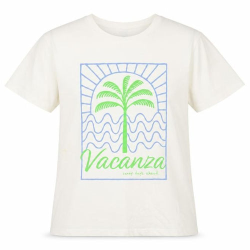 Pieces Women's White Cotton Graphic T-Shirt Size S Vacanza Print