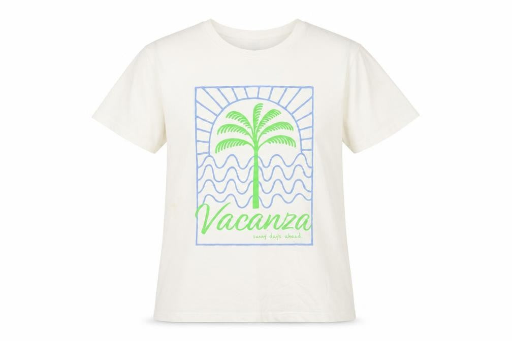 Pieces Women's White Cotton Graphic T-Shirt Size S Vacanza Print