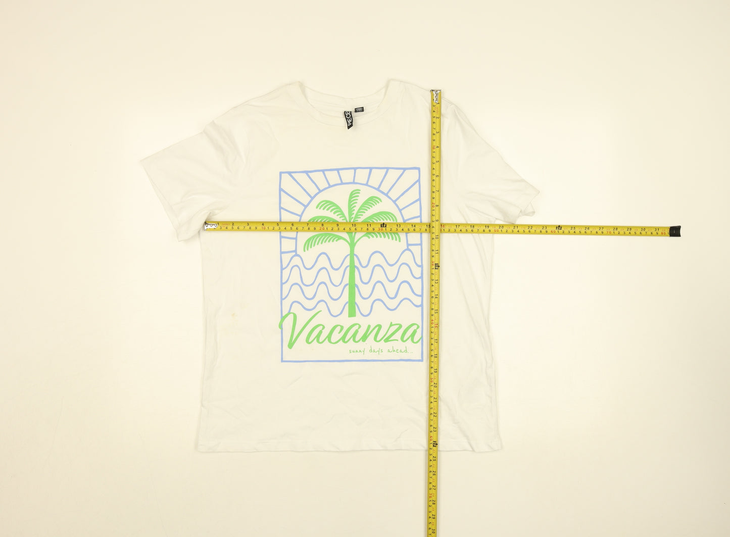 Pieces Women's White Cotton Graphic T-Shirt Size S Vacanza Print