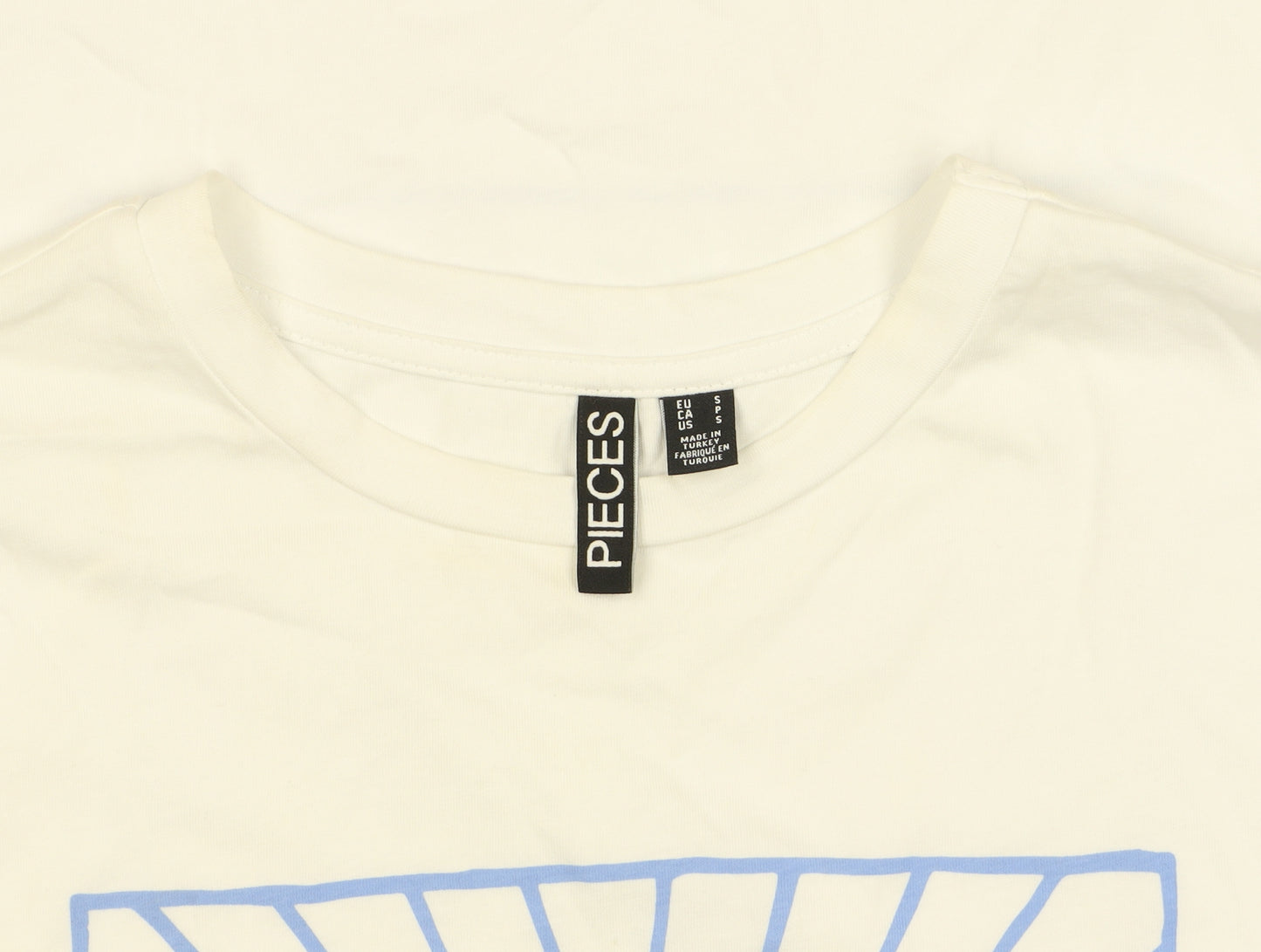 Pieces Women's White Cotton Graphic T-Shirt Size S Vacanza Print