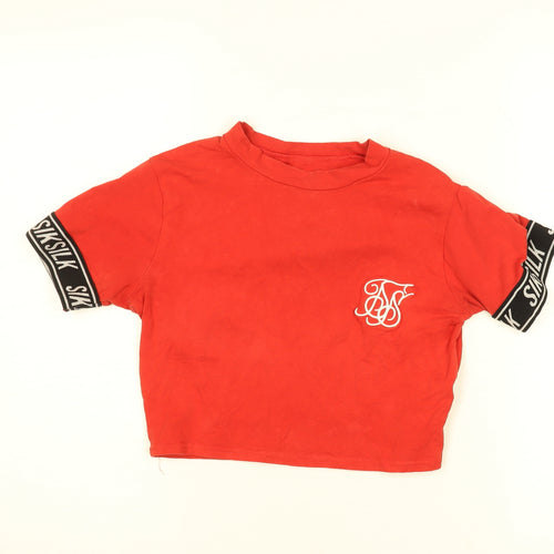 SikSilk Womens Red Cropped Slim Fit Short Sleeve T-Shirt Size 8