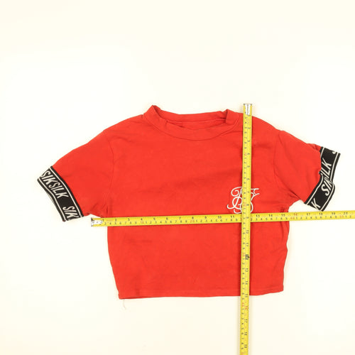 SikSilk Womens Red Cropped Slim Fit Short Sleeve T-Shirt Size 8