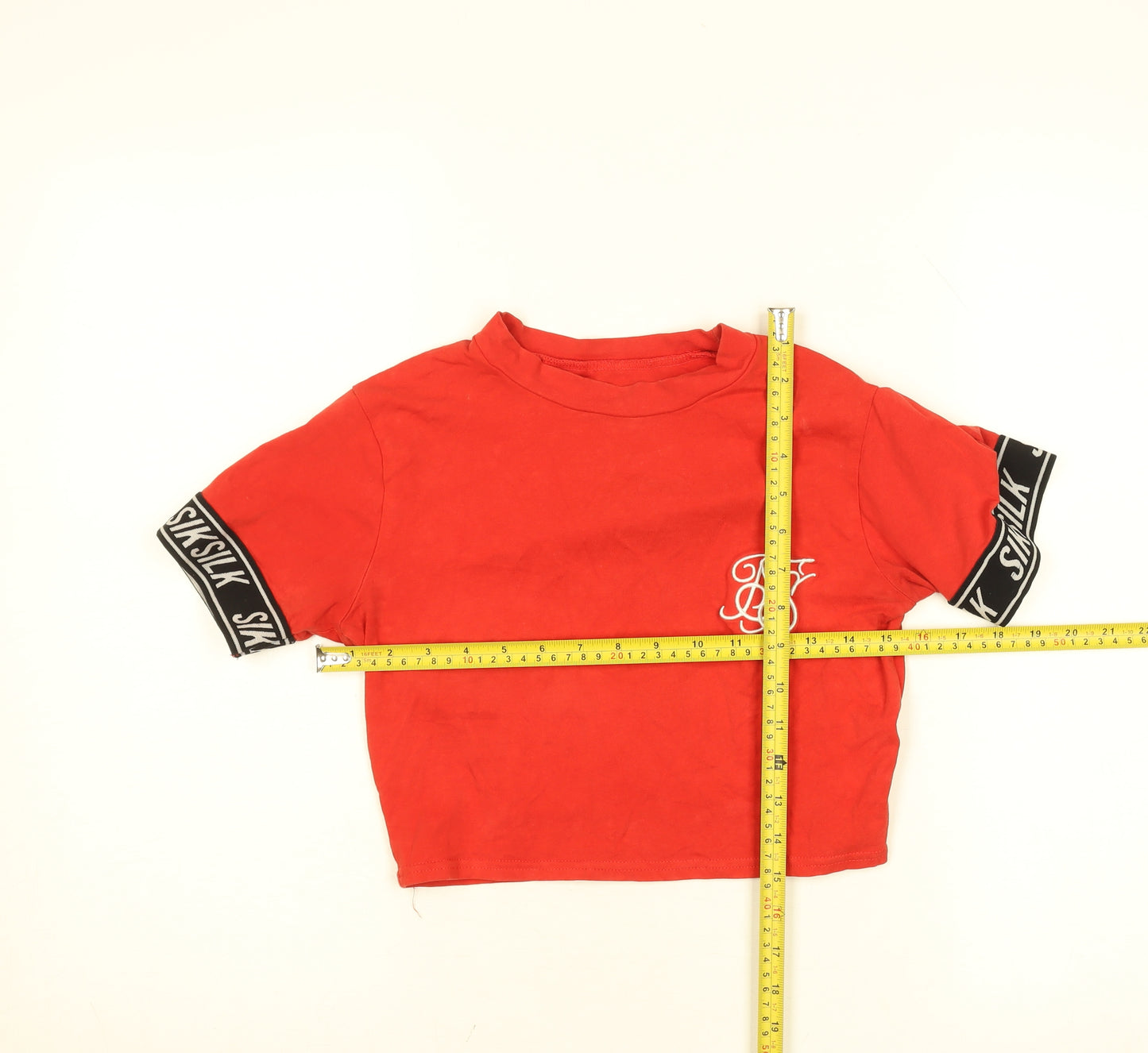 SikSilk Womens Red Cropped Slim Fit Short Sleeve T-Shirt Size 8