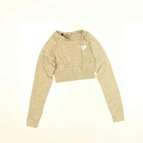 Women's Best Beige XS Cropped Long Sleeve Gym Top