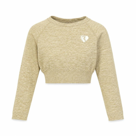 Women's Best Beige XS Cropped Long Sleeve Gym Top