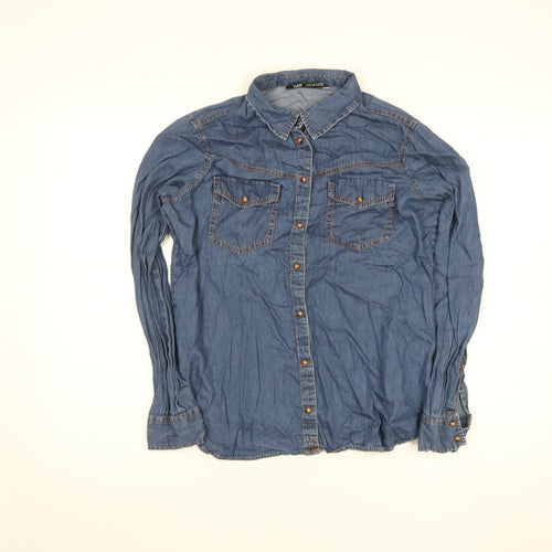 Armani Exchange Womens Blue Denim Button-Up Shirt XS Long Sleeve