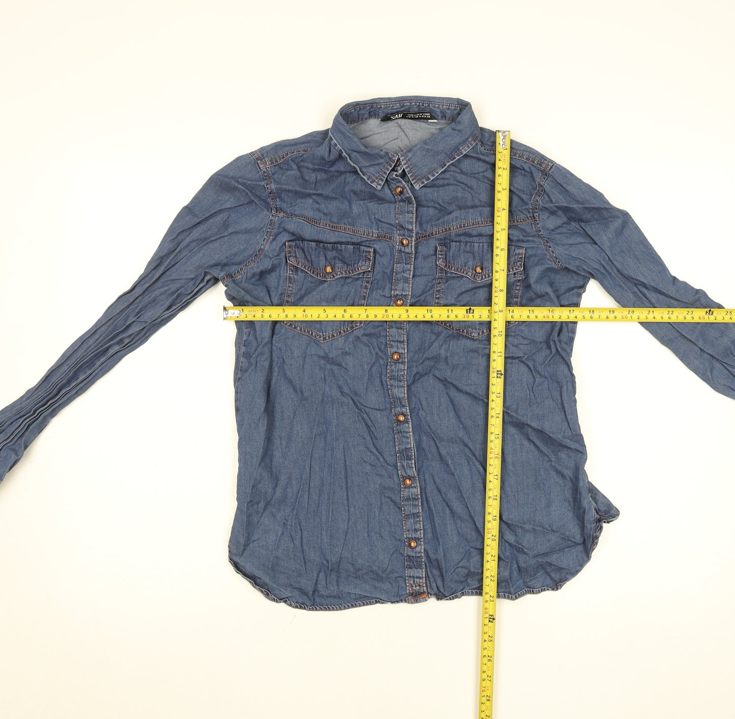 Armani Exchange Womens Blue Denim Button-Up Shirt XS Long Sleeve