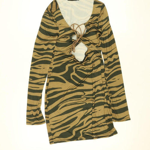 PrettyLittleThing Women’s Brown Animal Print Bodycon Mini Dress Size 8
