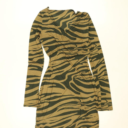 PrettyLittleThing Women’s Brown Animal Print Bodycon Mini Dress Size 8