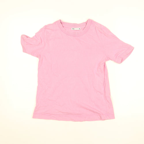 Zara Women Pink Crew Neck Short Sleeve Basic Cotton T-Shirt M