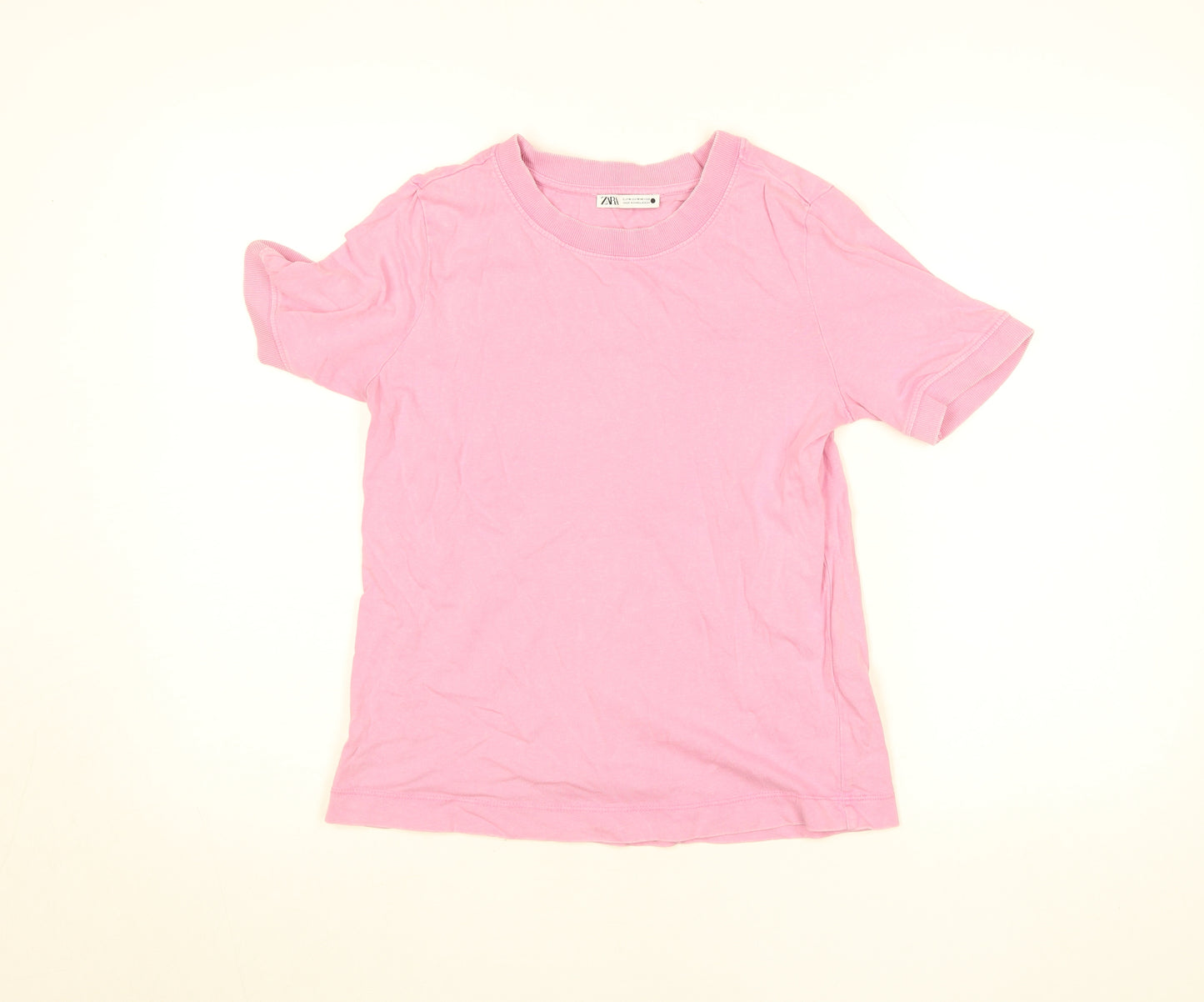 Zara Women Pink Crew Neck Short Sleeve Basic Cotton T-Shirt M