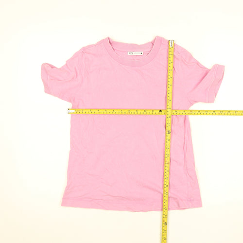 Zara Women Pink Crew Neck Short Sleeve Basic Cotton T-Shirt M