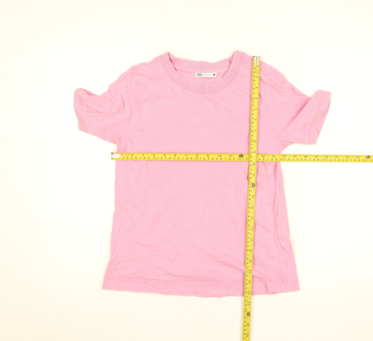 Zara Women Pink Crew Neck Short Sleeve Basic Cotton T-Shirt M