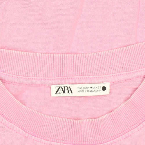 Zara Women Pink Crew Neck Short Sleeve Basic Cotton T-Shirt M
