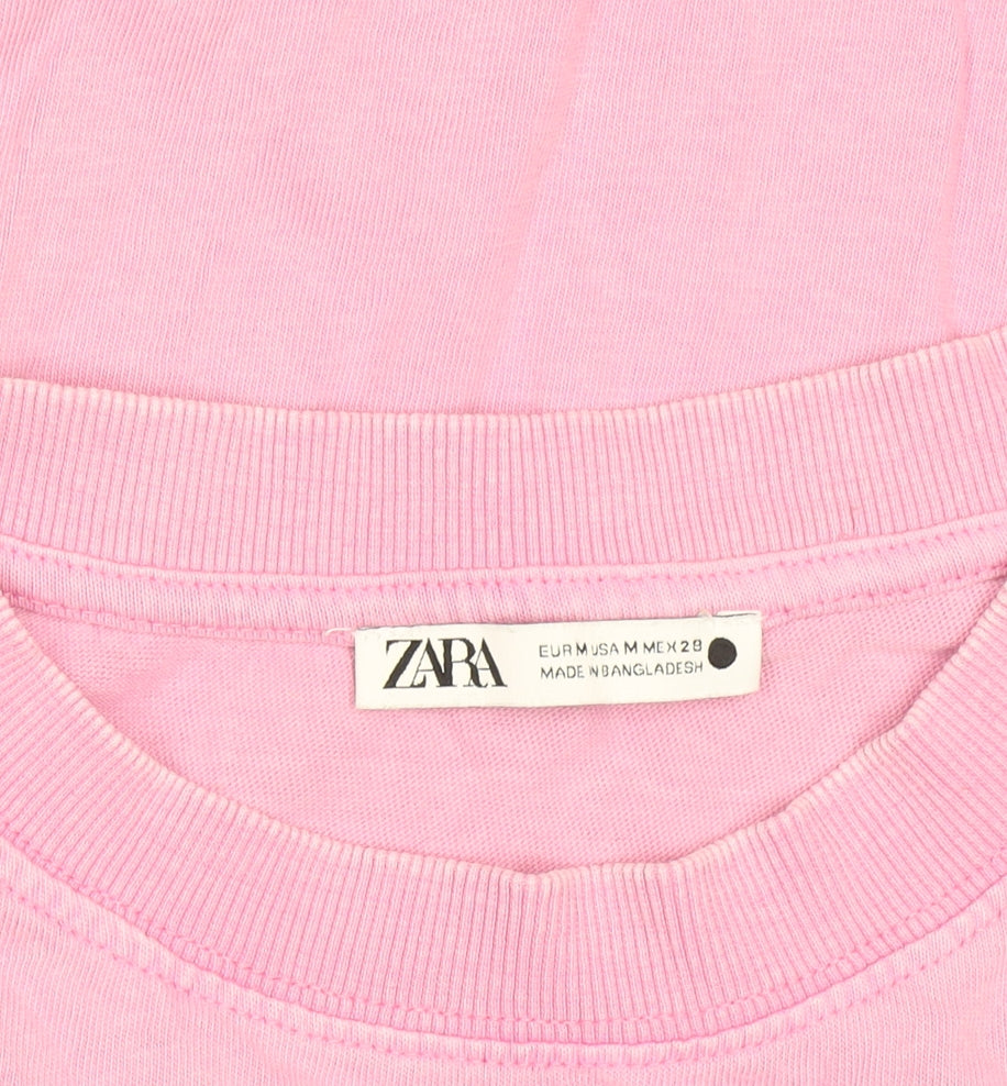 Zara Women Pink Crew Neck Short Sleeve Basic Cotton T-Shirt M