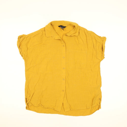 New Look Women Yellow Viscose Button-Up Shirt Size 10
