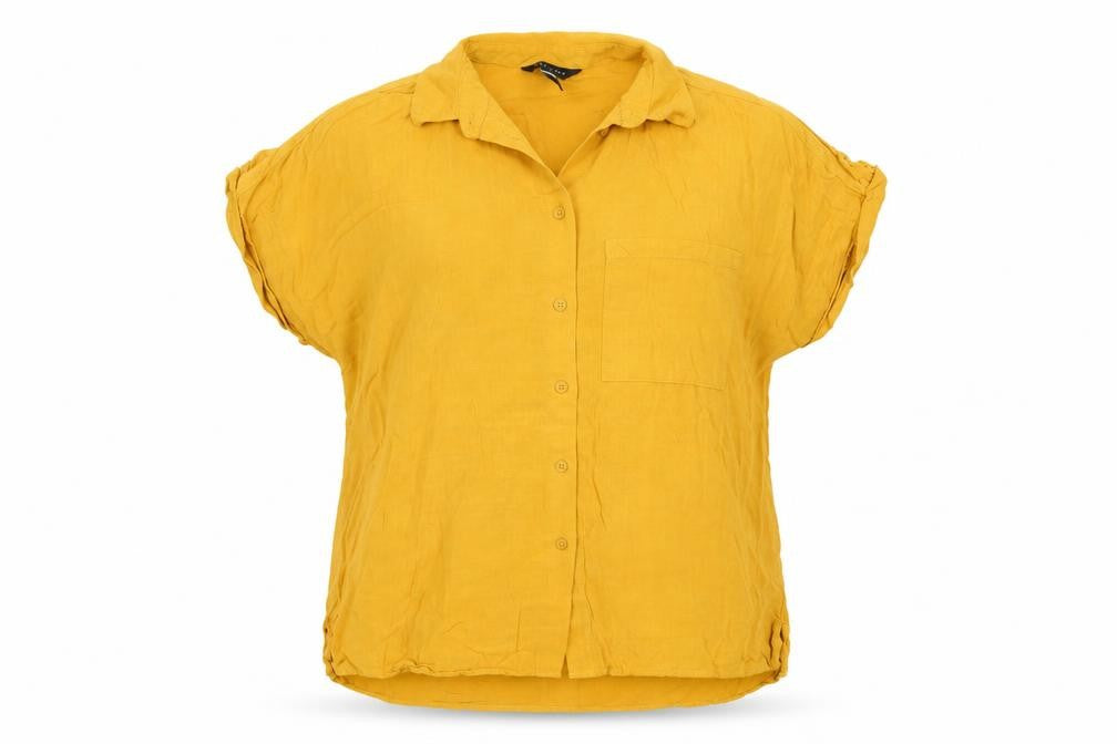Front view of New Look Women Yellow Viscose Button-Up Shirt, size 10