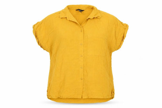 Front view of New Look Women Yellow Viscose Button-Up Shirt, size 10